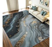 Alfombras lavables para dormitorio, sala de estar, 120 x 160 cm, alfombras de área de arte fluido, alfombra suave de lana sintética de pelo corto, mármol dorado líquido, alfombra antideslizante para