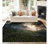 Alfombras Lavables para Sala de Estar 100 x 150 cm - Naturaleza Niebla Matutina Bosque Pradera Alfombras Estampadas para Dormitorio, Vistoso Alfombra de Pelo Corto Antideslizante para Mesita de Noche