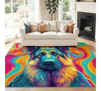 Alfombras Lavables para Sala de Estar 120 x 180 cm - Arte Fantástico Animal Perro Pastor Alfombras Estampadas para Dormitorio, Vistoso Alfombra de Pelo Corto Antideslizante para Mesita de Noche