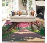 Alfombras Lavables para Sala de Estar 160 x 230 cm - Anime Árbol De Cerezo En Flor Camino Alfombras Estampadas para Dormitorio, Rosa Alfombra de Pelo Corto Antideslizante para Mesita de Noche