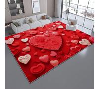Alfombras Lavables para Sala de Estar 40 x 60 cm - Fondo Rojo romántico en Forma de corazón Alfombra de Franela Suave con Reverso Antideslizante, Ideal para Dormitorio Comedor Cocina u Oficina Rojo