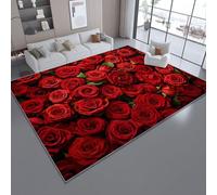 Alfombras Lavables para Sala de Estar 50 x 80 cm - Muro de Amor de Rosas Rojas Alfombra de Franela Suave con Reverso Antideslizante, Ideal para Dormitorio Comedor Cocina u Oficina Rojo