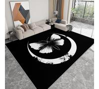 Alfombras Lavables para Sala de Estar Cráneo Polilla alas de ángel gótico 140 x 200cm, de Pelo Corto Suaves para Dormitorio - Antideslizantes, esponjosas de Lana sintética con Efecto, Negro