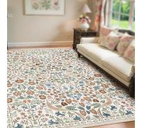 Alfombras lavables para sala de estar, estampado floral vintage multicolor, rojo, naranja y azul, 120 x 200 cm, alfombra suave para salón, granja, comedor, decoración del hogar