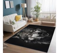 Alfombras Lavables para Sala de Estar, Naturaleza Animales Ira Lobo Alfombras Antideslizantes para Dormitorio, 80 x 150 cm Alfombra de Pelo Corto para Habitación de los Niños, Negro Marrón