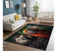 Alfombras Lavables para Sala de Estar, Naturaleza Pájaros Primer Plano Alfombras Antideslizantes para Dormitorio, 120 x 170 cm Alfombra de Pelo Corto para Habitación de los Niños, Verde Rojo