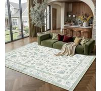 Alfombras lavables para sala de estar, retro, floral, verde, azul, blanco, 120 x 200 cm, alfombra suave para salón, sofá, granja, comedor, decoración del hogar