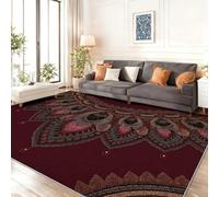 Alfombras Lavables para Salon Modernas 100 x 150 cm - Tribu Tradición Bordado Flores Alfombra de Franela Suave Antideslizante para Dormitorio Comedor Cocina u Oficina Grande, Rojo