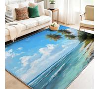 Alfombras Lavables para Salon Modernas 140 x 200 cm - Tropical Islas De Arena Palmeras Alfombra de Franela Suave Antideslizante para Dormitorio Comedor Cocina u Oficina Grande, Azul