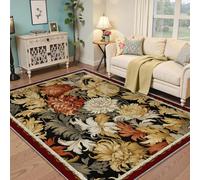 Alfombras maximalistas barrocas en Tonos Naranja Quemado y Dorado, Alfombra Floral de crisantemo con estética otoñal Vintage, tapete Decorativo para salón, Comedor u Hotel 60x120cm
