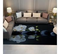 Alfombras Negras Piedras SPA para la Sala Estar Alfombra área Moda diseño orquídea Blanca vívida Alfombra Pelo Corto Lavable para Dormitorio Debajo Mesa 120x180cm