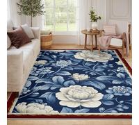 Alfombras para 160x230 el salón tapete Blanca Floral Antideslizante y Lavable con patrón de Hojas Azul Bohemia Dormitorio Comedor Oficina en casa Nursery residencia Granja