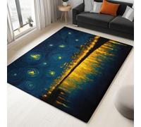 Alfombras para dormitorio, 180 x 240 cm, grandes, de pelo corto, lavable, para sala de estar, multicolor, antideslizante, pintura al óleo, cielo nocturno, paisaje urbano, no se desprende, duradera