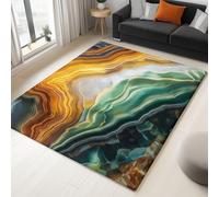 Alfombras para Sala, Comedor, Dormitorio, Adultos y Adolescentes, Cocina Rayas Abstractas De Ágata Verde Marrón, Suave, Ligero, Antideslizante, de Pelo Corto 160 x 230 cm