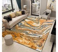 Alfombras para Sala de Estar, ultrasuaves, Pelo Corto, Antideslizante, no desprende Pelusa, para Dormitorio, Comedor, 1 Unidad, Moderno, Abstracto, Ondulado, Dorado, Naranja, 80 x 160 cm