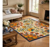 Alfombras pequeñas lavables, beige floral, naranja, amarillo, azul, verde, 70 x 120 cm, alfombra antideslizante de pelo bajo, alfombra para el hogar, oficina, escritorio, silla, tapete para suelo de