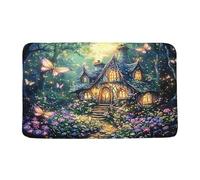 Alfombras Puerta Entrada Fairy Tale Magic Tree House Flower Butterfly Wonderland Door Mats Rectangular Floor Protector Resistente A La Suciedad Doormat para Dormitorio Hogares Fiesta 60X40Cm
