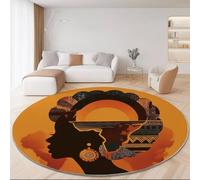 Alfombras Redonda 100 cm, Dibujos Animados África Afro Patrón Lavable Antideslizante Alfombra, Color Naranja Suaves Aislamiento Acústico Alfombras Decorativa para Oficina Sofá Estudio