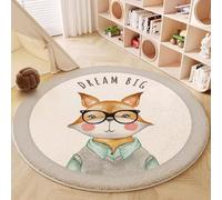 Alfombras Redonda Alfombra Habitación Lavable Antideslizante Muy Suave para Salón o Dormitorio, Esponjosa de Cama Infantil Lavable Bebe Niña Niño De Juego Motivo Animal Pingüino Fox (Gris, Ø 120cm)