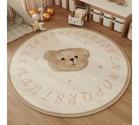 Alfombras Redonda Alfombra Habitación Lavable Antideslizante Muy Suave para Salón o Dormitorio, Esponjosa de Cama Infantil Lavable Bebe Niña Niño De Juego Motivo Animal Oso (Beige 2, 100x100cm)
