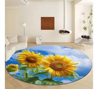 Alfombras Redonda Cielo Blu Nuvole Bianche Girasoli, Moqueta Pelo Corto Suave Grande Diámetro de 100 cm Antideslizante Alfombra Azul, Moqueta de Imitación de Cachemira para Dormitorio Interior