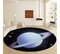 Alfombras Redonda Cielo Estrellado Planetas Espacio, Moqueta Pelo Corto Suave Grande Diámetro de 180 cm Antideslizante Alfombra Negro, Moqueta de Imitación de Cachemira para Dormitorio Interior