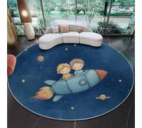 Alfombras Redonda de área 180 cm, Ensueño Cielo Estrellado Lindo Cohete Diseño, Alfombra Suave Antideslizante y Lavable, Vistoso Modernas de Interior Alfombra Franela para salón Dormitorio Comedor