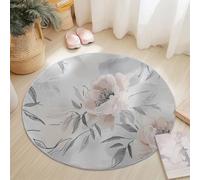 Alfombras Redonda de área 60 cm, Acuarela Elegante Flores Peonía Diseño, Alfombra Suave Antideslizante y Lavable, Gris Claro Rosa Claro Modernas Alfombra Franela para salón Dormitorio Comedor
