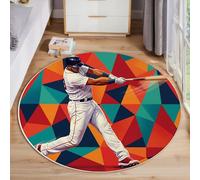 Alfombras Redonda De Jugador De Béisbol Balanceando El Bate, Estilo Geométrico Dinámico Antideslizante Alfombra Redonda, Naranja Suave Alfombra De Pelo Corto Para Dormitorio, Entrada, Comedor, 120cm