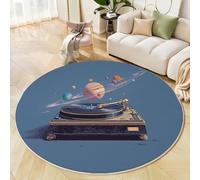 Alfombras Redonda De Tocadiscos Antiguo Planetario, Estilo Retro De Ciencia Ficción Antideslizante Alfombra Redonda, Azul Grisáceo Suave Alfombra De Pelo Corto Para Dormitorio, Entrada, Comedor, 100cm