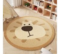Alfombras Redonda Habitación Lavable Antideslizante Rug Gris Marrón Muy Suave para Salón Dormitorio Esponjosa de Cama Infantil Lavable Bebe Niña Niño De Juego Hippótamo León (Marrón, 100x100cm)