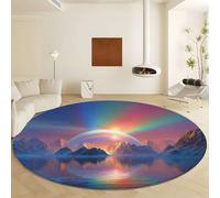 Alfombras Redonda Lavable, Azul Alfombra Dormitorio Pelo Corto Suave, Surrealismo Astratto Cime Montagne Moqueta de Grande Antideslizante Diámetro de 60 cm Imitación Cachemira para Interiores