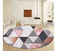 Alfombras Redonda Mármol Abstracto Geometría Triangular, Moqueta Pelo Corto Suave Grande Diámetro de 180 cm Antideslizante Alfombra , Moqueta de Imitación de Cachemira para Dormitorio Interior