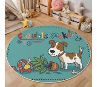 Alfombras Redonda Mascotas Divertidas Al Americano para Habitación de los Niños Alfombra Terrier Travieso Muy Suave Falso Lanade, Lavable Antideslizante, Lavables en Lavadora, No se Desprenden, 100cm