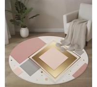 Alfombras Redonda Salon 120 Cm, Elegantes Lunares De Diamante Antideslizante Lavable Alfombra De Área, Alfombra Redonda De Dormitorio Geométrico Simple Pelo Corto Para Interior Cocina, Rubor En Polvo