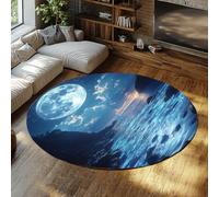Alfombras Redonda Tema náutico mar Cielo Nocturno Estrellado arrecifes Horizonte Alfombra Fina Antideslizante Pelo Corto tapete salón decoración 160x160cm