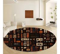 Alfombras Redonda Tema Tribale Forme Geometriche, Moqueta Pelo Corto Suave Grande Diámetro de 90 cm Antideslizante Alfombra Negro, Moqueta de Imitación de Cachemira para Dormitorio Interior