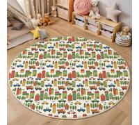 Alfombras Redonda Transporte Urbano para Habitación de los Niños Alfombra Casas Urbanas Y Pueblos Pequeños Muy Suave Falso Lanade, Lavable Antideslizante, Lavables en Lavadora, No se Desprenden, 160cm