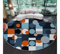 Alfombras Redondas 100 cm - Abstracto Retro Geométrico Círculos Alfombras para Sala De Estar, Vistoso Alfombra Circular Antideslizante y Lavable para Interiores Habitación Infantil Dormitorio