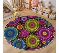 Alfombras Redondas 100 Cm Franela Suave Alfombra Círculo Salón Dormitorio Antideslizante Lavable Círculos Colores Alfombras De Área, Estilo Mandala Lavable En Lavadora (Amarillo)