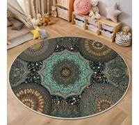 Alfombras Redondas 100 Cm Franela Suave Alfombra Círculo Salón Dormitorio Antideslizante Lavable Patrón Mandala Alfombras De Área, Estilo Bohemio Lavable En La Lavadora (Gris)