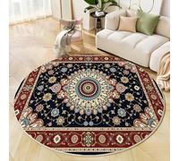 Alfombras Redondas 100 Cm Franela Suave Alfombra Círculo Salón Dormitorio Antideslizante Lavable Patrón Mandala Alfombras De Área, Arte Fantasía Lavable En La Lavadora (Azul Oscuro)