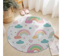 Alfombras Redondas 100 cm, Vistoso Suave Alfombra Círculo Salón Dormitorio Antideslizante Lavable Estampado Alfombras de área Sueño Nubes Arcoíris Amor