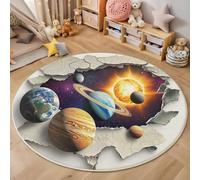 Alfombras Redondas 100cm, Microfibra Suave Alfombra Círculo, Salón Dormitorio Antideslizante Lavable Estampados Arte 3D Sistema Solar Planetas Alfombras de área, Púrpura