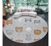 Alfombras Redondas 120 cm, Gris Marrón Suave Alfombra Círculo Salón Dormitorio Antideslizante Lavable Estampado Alfombras de área Dibujos Animados Animales Estrellas Luna