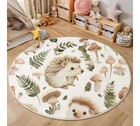 Alfombras Redondas 120 Cm Microfibra Suave Alfombra Círculo Salón Dormitorio Antideslizante Lavable Lindo Erizo Pequeño Pintura Acuarela Animales Alfombras De Área, Blanco