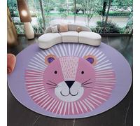 Alfombras Redondas 120 cm, Rosa Suave Alfombra Círculo Salón Dormitorio Antideslizante Lavable Estampado Alfombras de área Dibujos Animados Animales León Rayas