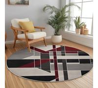 Alfombras Redondas 120 cm, Tapete Redondo Antideslizante Formas Geométricas Abstracto Líneas Tema Alfombra de Área Redonda para Salón Sofá Mesa de Café Estudio Comedor Dormitorio Oficina, Rojo Negro