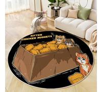 Alfombras Redondas 160 Cm Microfibra Suave Alfombra Círculo Salón Dormitorio Antideslizante Lavable Lindo Gatito Estilo Dibujos Animados Alfombras De Área, Negro