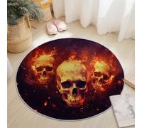 Alfombras Redondas 160 cm, Tapete Redondo Antideslizante Gótico Oscuro Llama Calavera Tema Alfombra de Área Redonda para Salón Sofá Mesa de Café Estudio Comedor Dormitorio Oficina, Negro Naranja